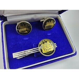 Port of Yokohama Commemorative Cufflinks and Tie Clip Bar Set Gift